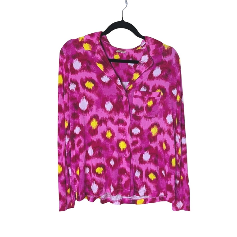 Soma Hot Pink Multicolor Abstract Print Button Top Size M‎